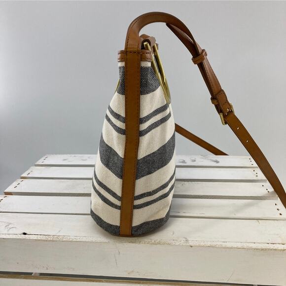 FOSSIL SMALL STRIPED CANVAS AND LEATHER CROSSBODY BAG (ASIS) - Picture 4 of 11